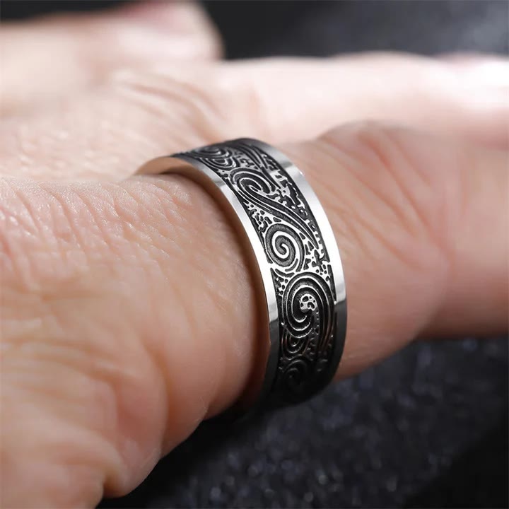 WorldNorse Retro Engraved Stainless Steel Band Ring