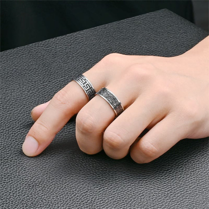 WorldNorse Retro Engraved Stainless Steel Band Ring