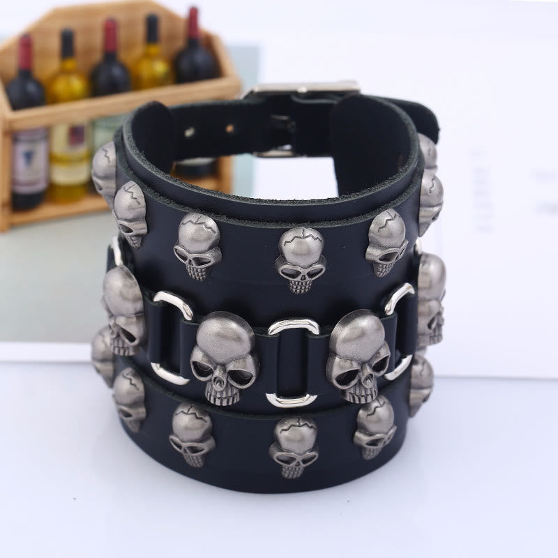 WorldNorse Gothic Skull Head Leather Cuff Bracelet