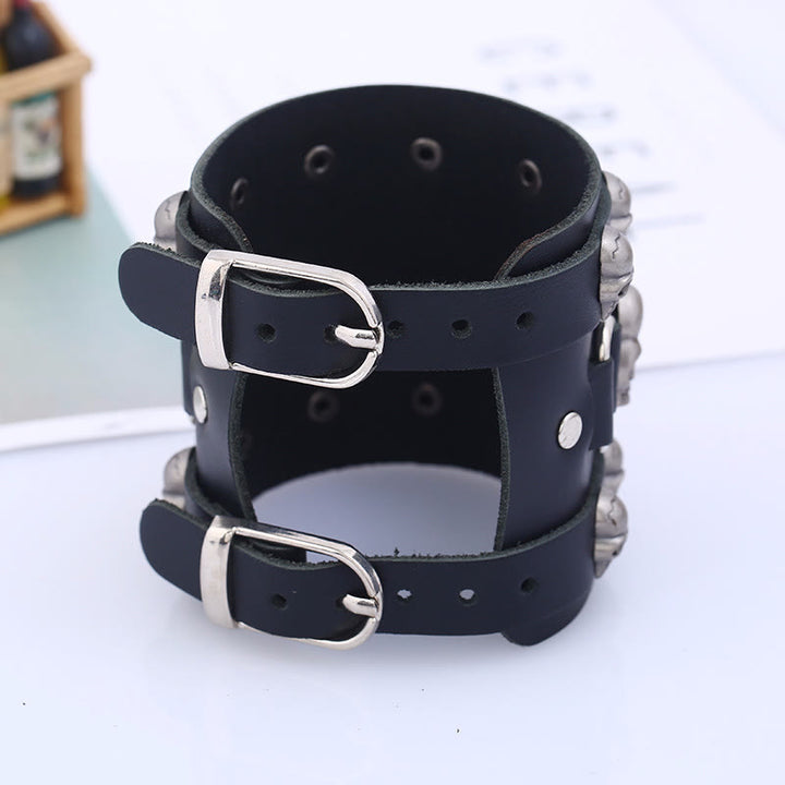 WorldNorse Gothic Skull Head Leather Cuff Bracelet