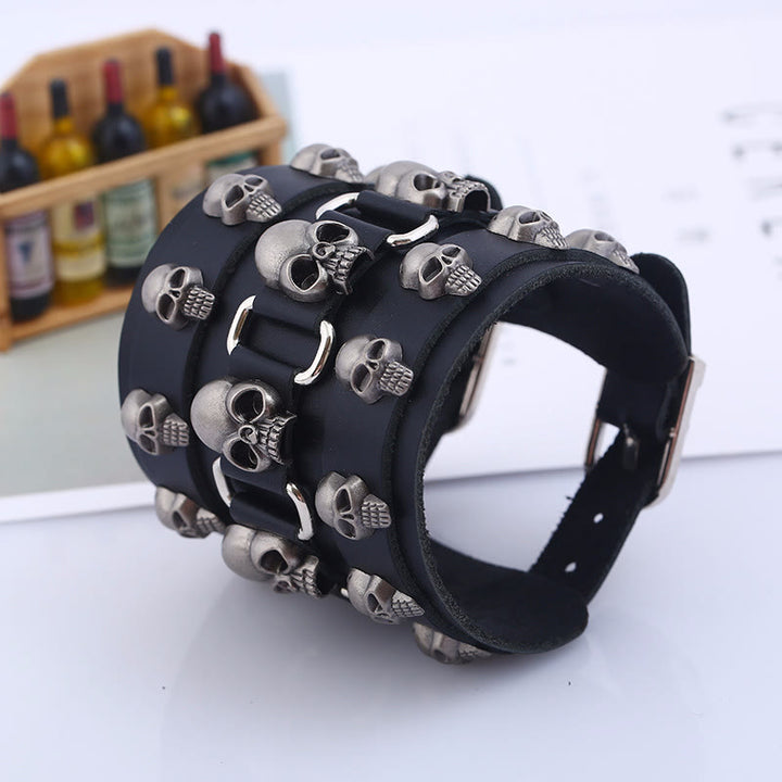 WorldNorse Gothic Skull Head Leather Cuff Bracelet