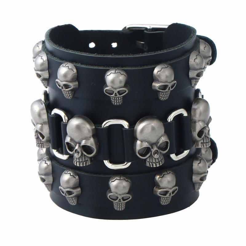 WorldNorse Gothic Skull Head Leather Cuff Bracelet