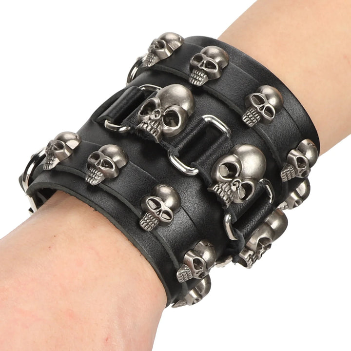 WorldNorse Gothic Skull Head Leather Cuff Bracelet