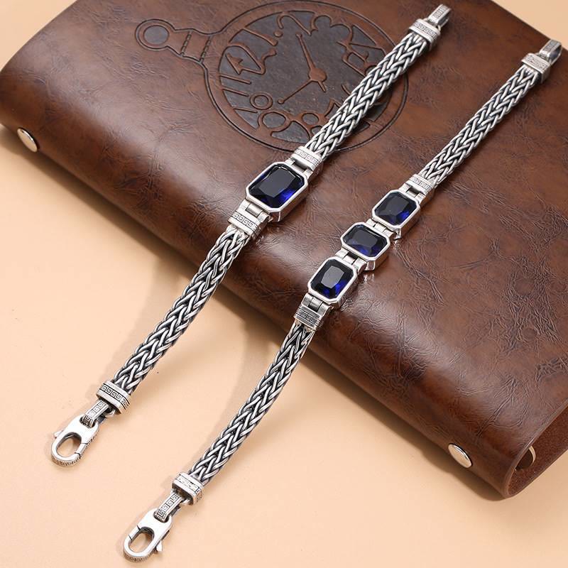 WorldNorse Retro Inlaid Gemstone Wheat Chain Bracelet