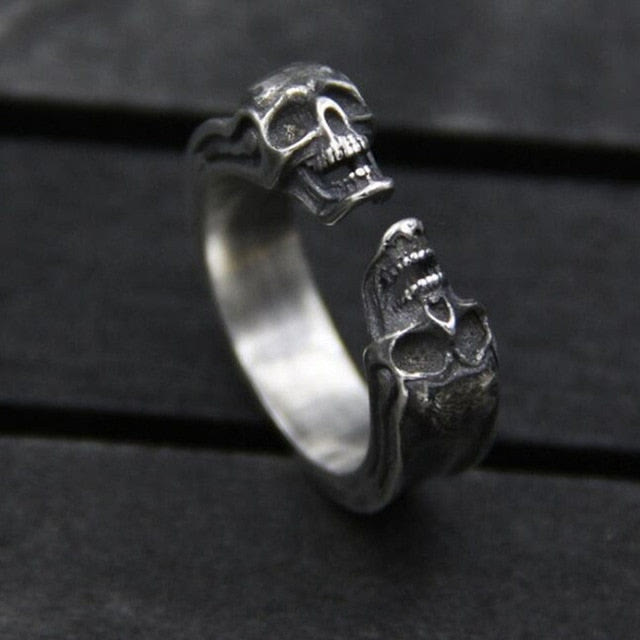 WorldNorse Punk Double Skull Head Open Ring