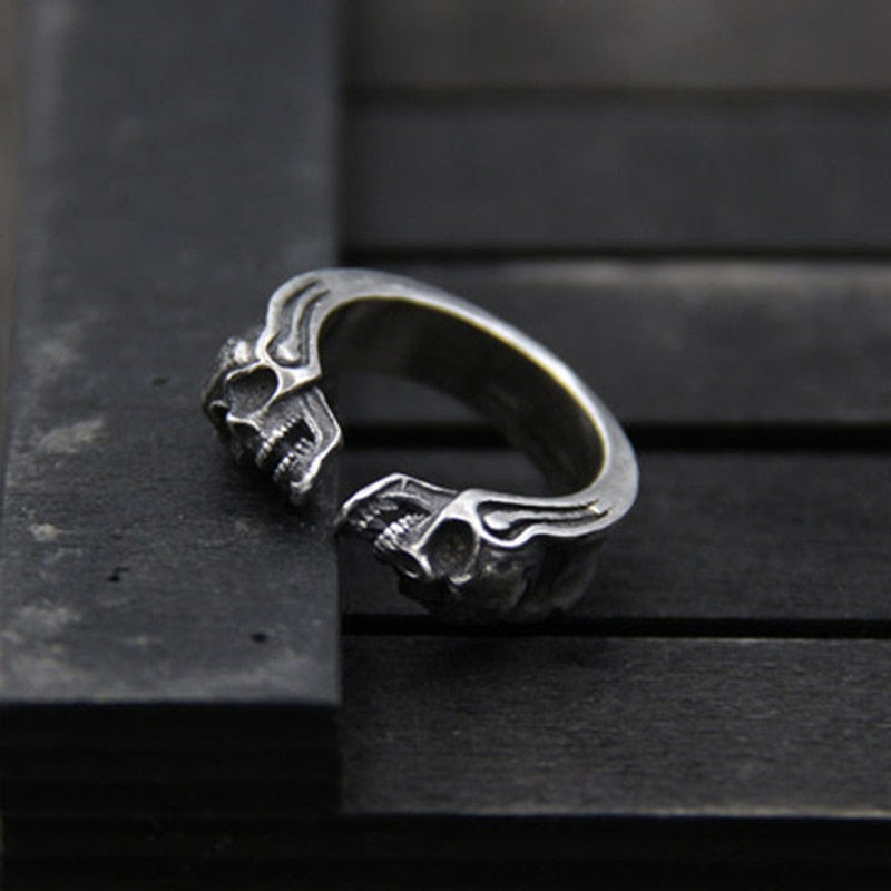 WorldNorse Punk Double Skull Head Open Ring