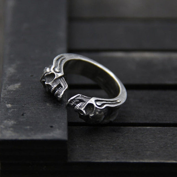 WorldNorse Punk Double Skull Head Open Ring