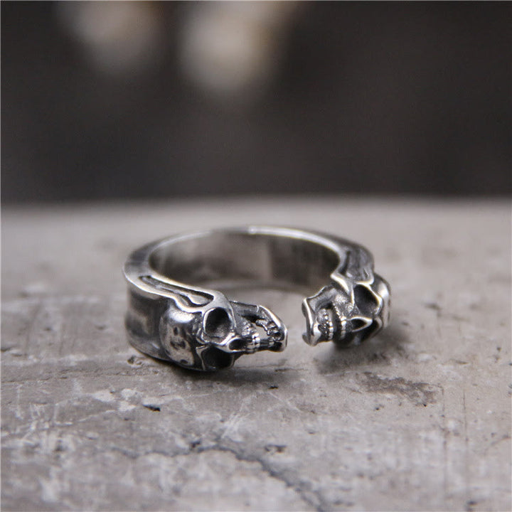 WorldNorse Punk Double Skull Head Open Ring