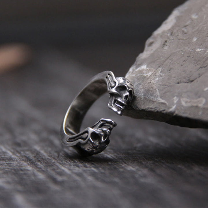 WorldNorse Punk Double Skull Head Open Ring - image 3