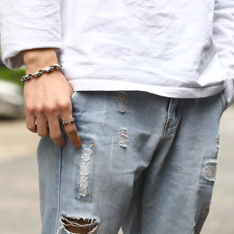 WorldNorse Punk Double Skull Head Open Ring - image 1