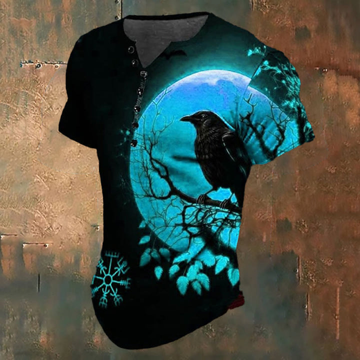 WorldNorse Raven Print Henley T-Shirt - Blue - US/UK/AU48，EU58 (4XL) - image 2