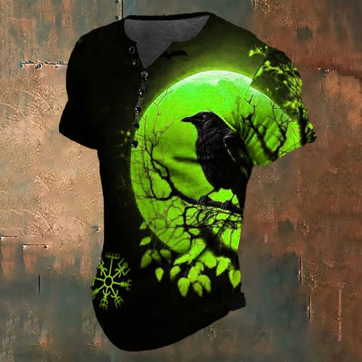 WorldNorse Raven Print Henley T-Shirt - Green - US/UK/AU48，EU58 (4XL) - image 3