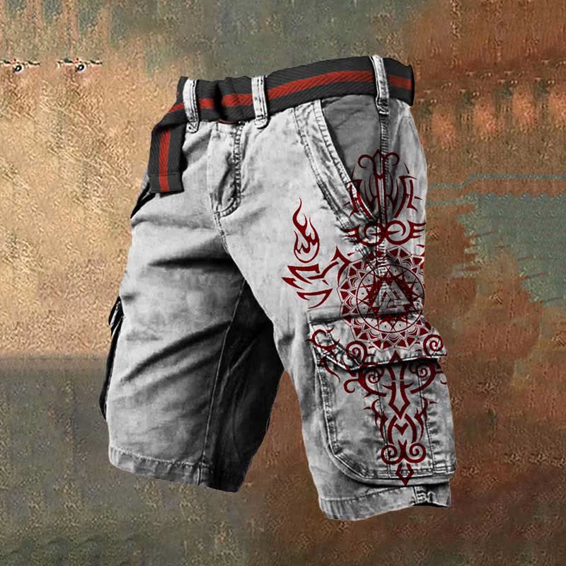 WorldNorse Viking Wolves Celtic Knot Cargo Shorts - Red - US/UK/AU50，EU60 (5XL) - image 0