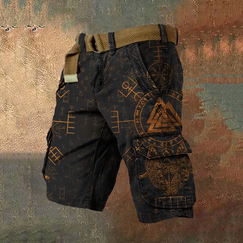 WorldNorse Viking Vegvisir Valknut Rune Cargo Shorts - US/UK/AU50，EU60 (5XL) - image 0