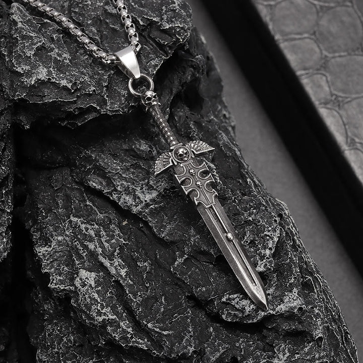 WorldNorse Gothic Skull & Sword Pendant Necklace - image 1