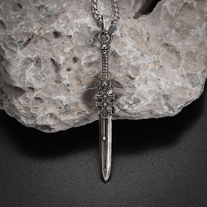 WorldNorse Gothic Skull & Sword Pendant Necklace - image 2