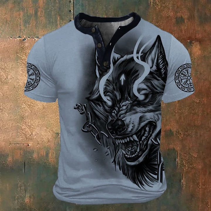 WorldNorse Fenrir Viking Wolf Henley T-Shirt