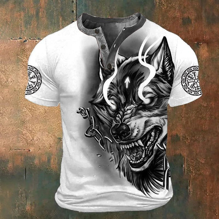 WorldNorse Fenrir Viking Wolf Henley T-Shirt