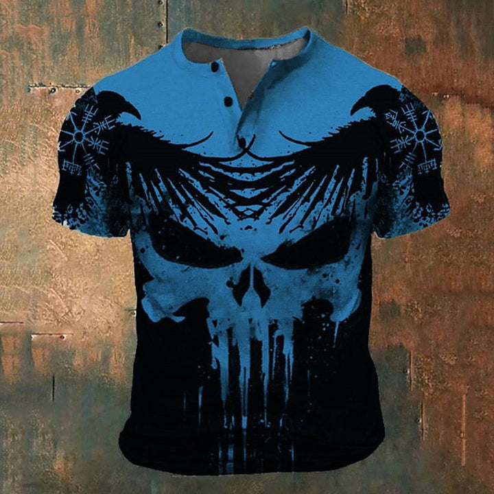 WorldNorse Raven Skull Henley T-Shirt