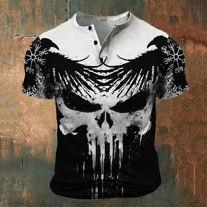 WorldNorse Raven Skull Henley T-Shirt