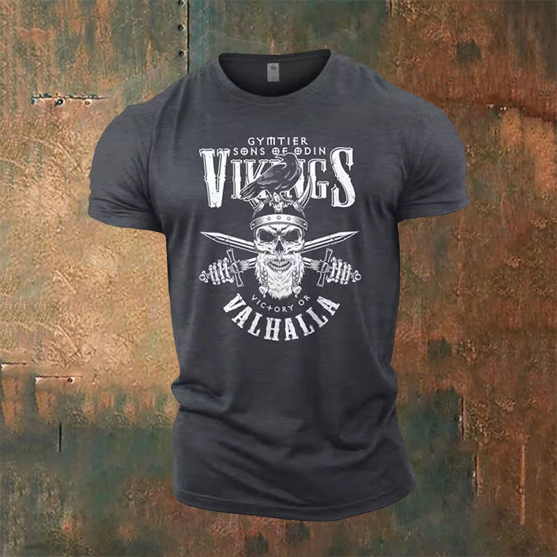 WorldNorse Vikings Victory or Valhalla Graphic T-Shirt - Grey - US/UK/AU50，EU60 (5XL) - image 1