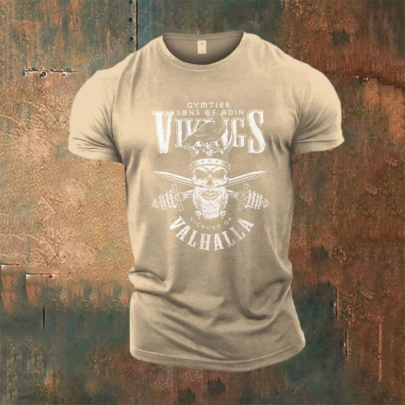 WorldNorse Vikings Victory or Valhalla Graphic T-Shirt - Beige - US/UK/AU50，EU60 (5XL) - image 4
