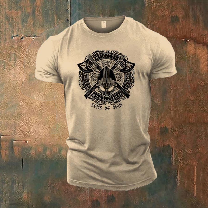 WorldNorse Viking Axe Sons of Odin T-Shirt - Beige - US/UK/AU50，EU60 (5XL) - image 0