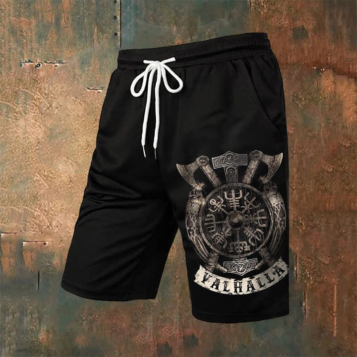 WorldNorse Viking Axe Vegvisir Mjolnir Casual Shorts