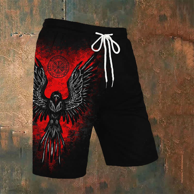 WorldNorse Viking Vegvisir Raven Casual Shorts - US/UK/AU54，EU64 (7XL) - image 0