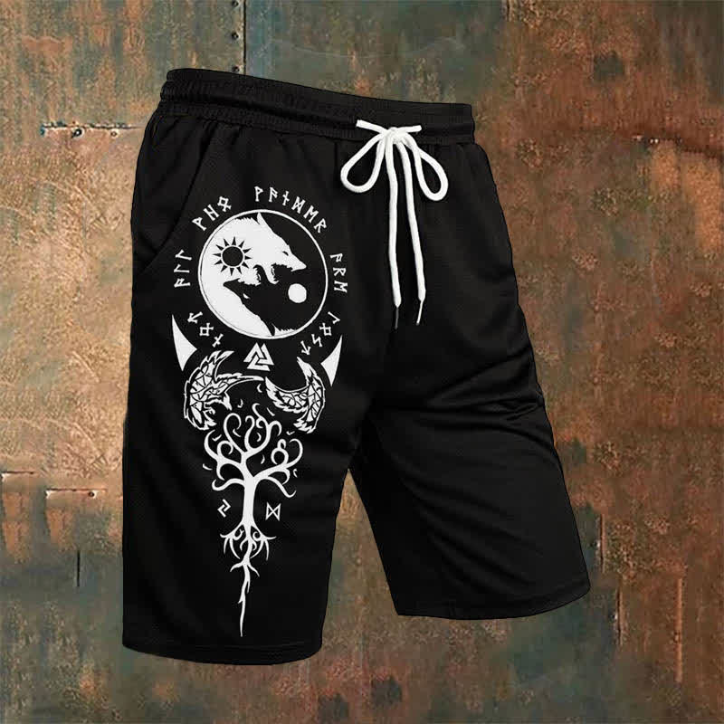 WorldNorse Viking Yggdrasil Wolves Raven Valknut Casual Shorts - US/UK/AU54，EU64 (7XL) - image 0