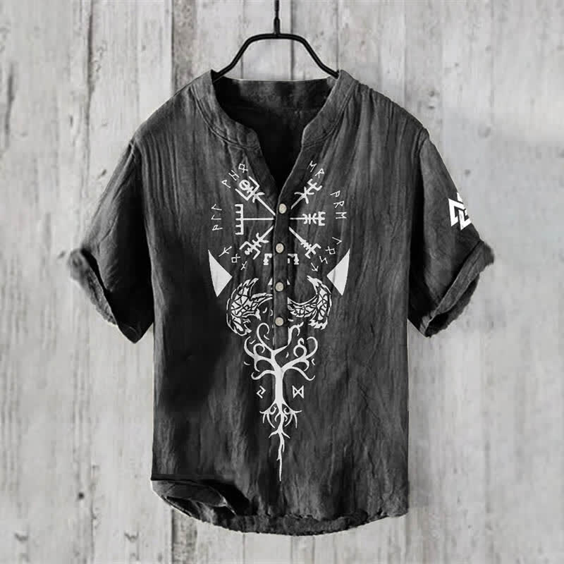 WorldNorse Viking Yggdrasil Vegvisir Valknut Raven Casual Shirt