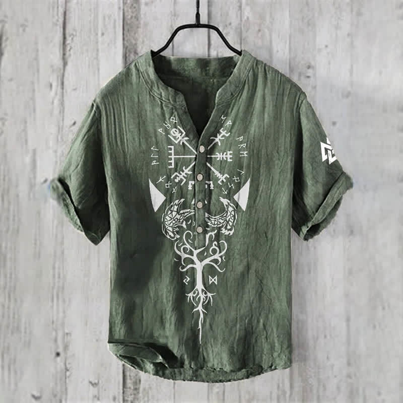 WorldNorse Viking Yggdrasil Vegvisir Valknut Raven Casual Shirt - Dark Green - US/UK/AU50，EU60 (5XL) - image 4