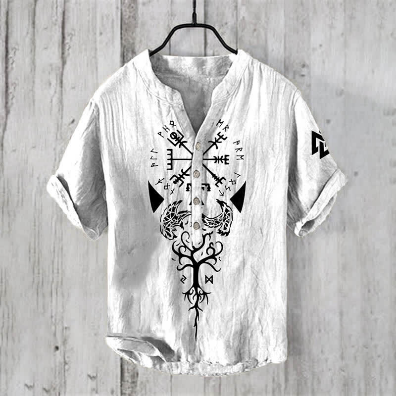 WorldNorse Viking Yggdrasil Vegvisir Valknut Raven Casual Shirt - White - US/UK/AU50，EU60 (5XL) - image 0