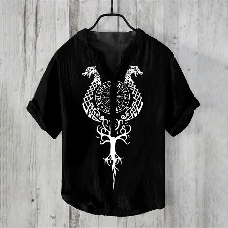 WorldNorse Viking Yggdrasil Vegvisir Norse Dragon Casual Shirt