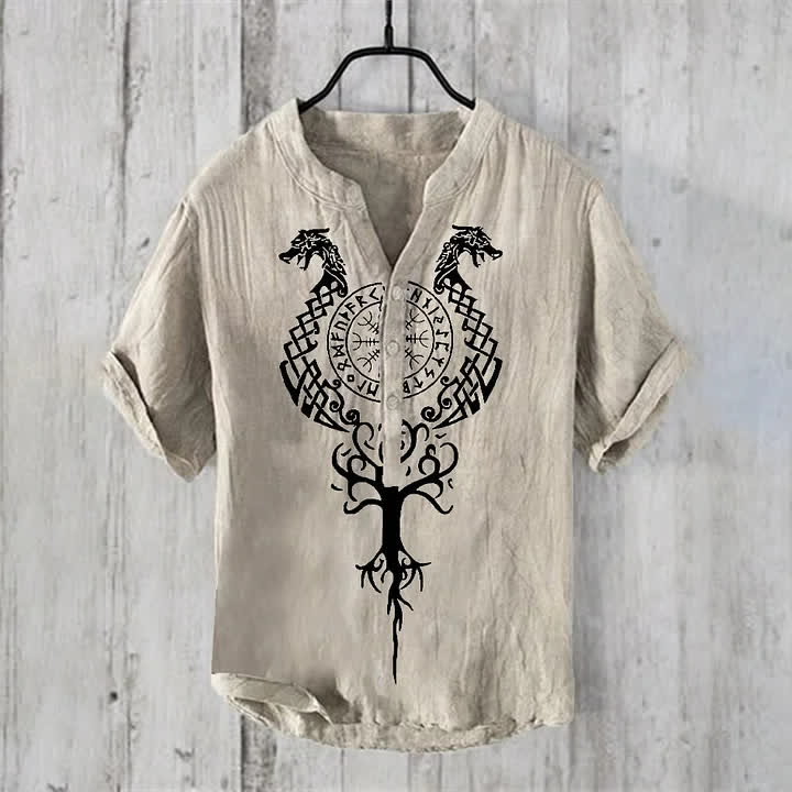 WorldNorse Viking Yggdrasil Vegvisir Norse Dragon Casual Shirt