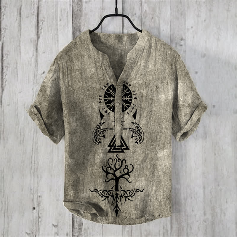 WorldNorse Viking Helm of Awe Yggdrasil Valknut Casual Shirt - US/UK/AU50，EU60 (5XL) - image 0