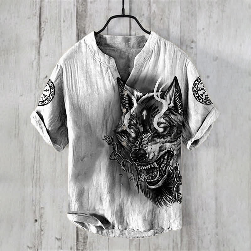 WorldNorse Viking Wolves Yggdrasil Celtic Knot Casual Shirt - US/UK/AU50，EU60 (5XL) - image 1