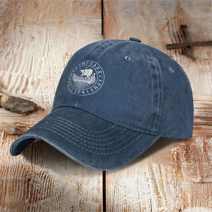 WorldNorse Warship of The Vikings Runes Washed Cap