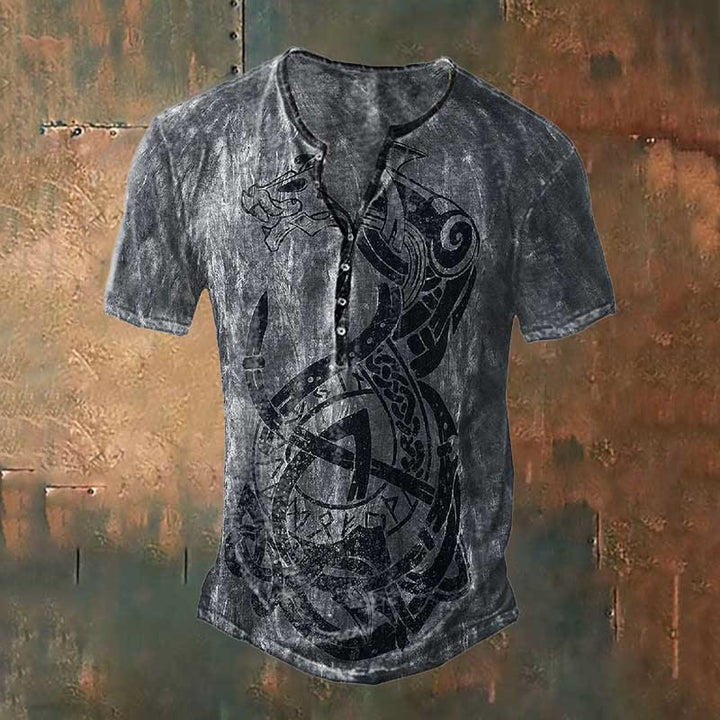 WorldNorse Nordic Dragon Symbol Henley T-Shirt - US/UK/AU50，EU60 (5XL) - image 0