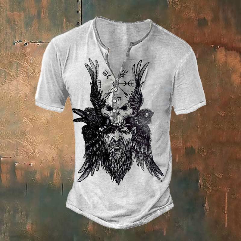 WorldNorse Odin's Ravens Vegvisir Skull T-Shirt - White - US/UK/AU50，EU60 (5XL) - image 1