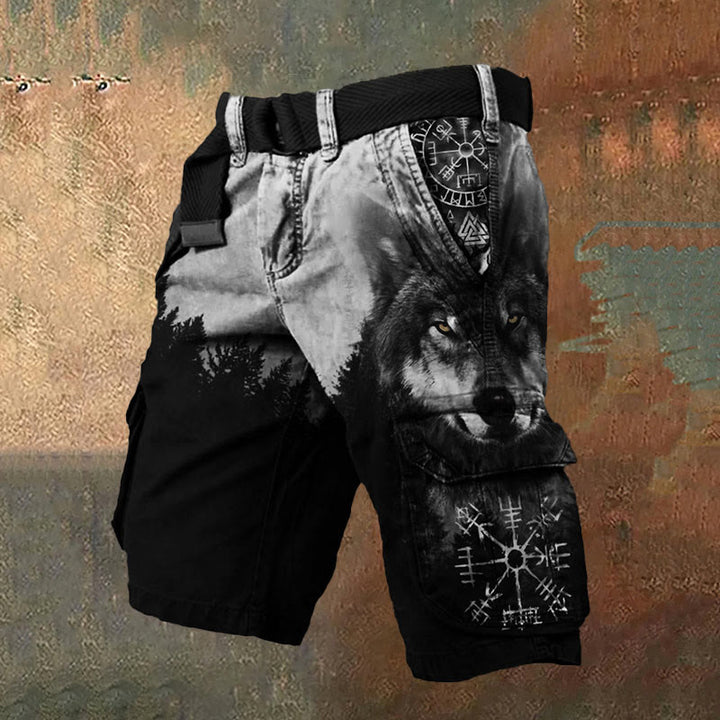 WorldNorse Wolves Vegvisir Valknut Cargo Shorts - US/UK/AU50，EU60 (5XL) - image 0