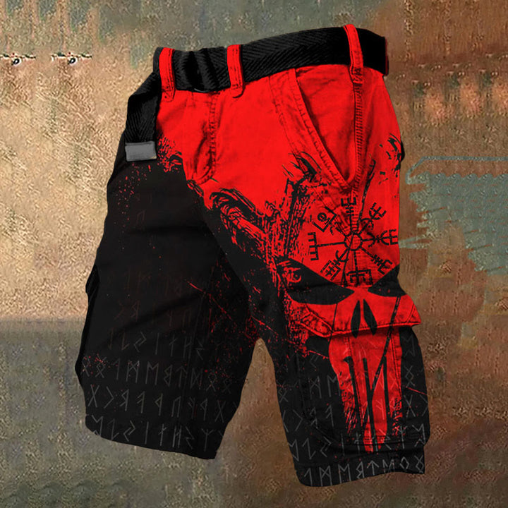 WorldNorse Runes Red Skull Cargo Shorts