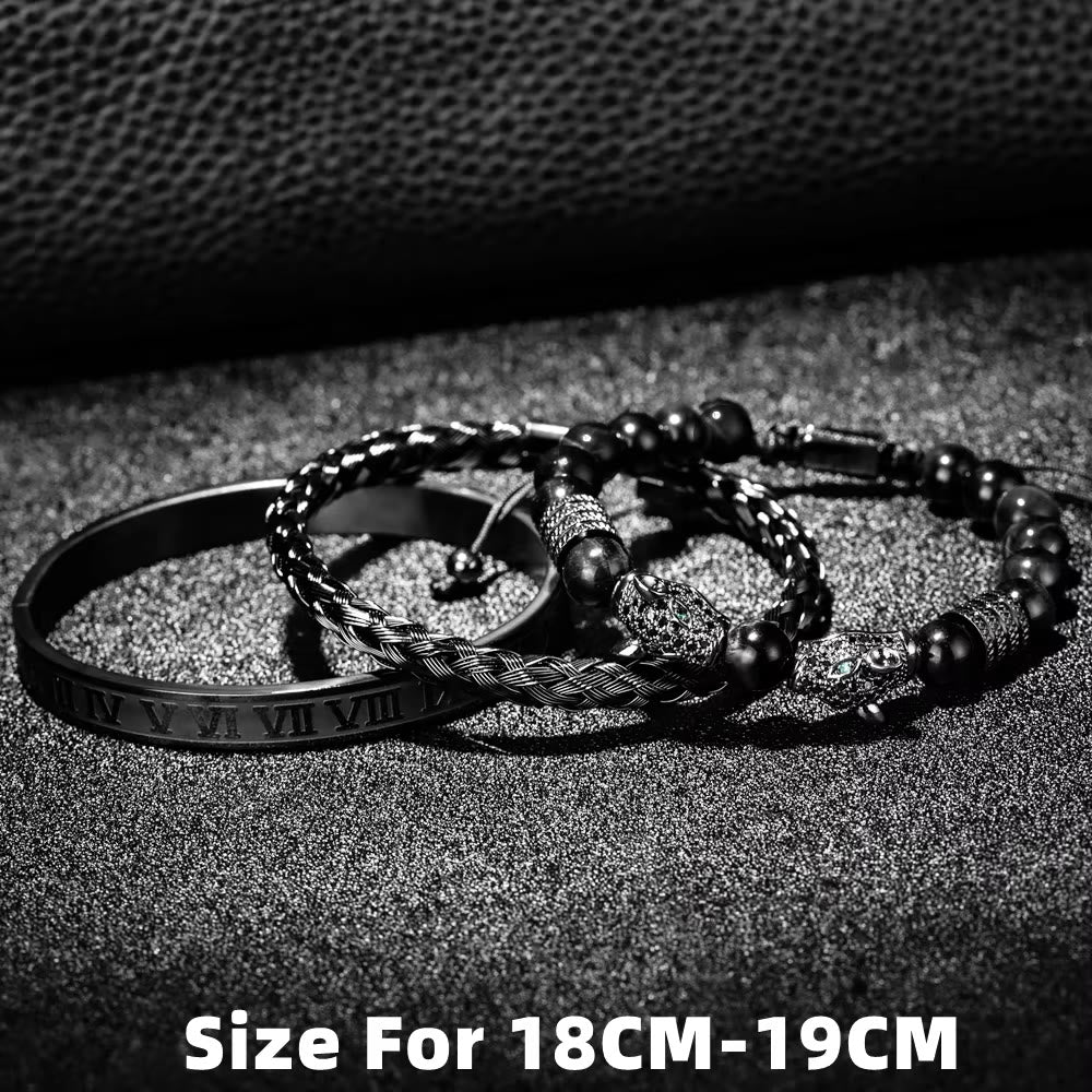 WorldNorse Double Leopard Head Roman Numerals Beaded Bracelet - image 3