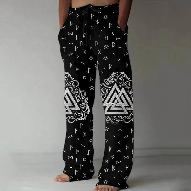 WorldNorse Viking Runes Graphic Drawstring Casual Pants - Black - US/UK/AU52，EU62 (6XL) - image 0