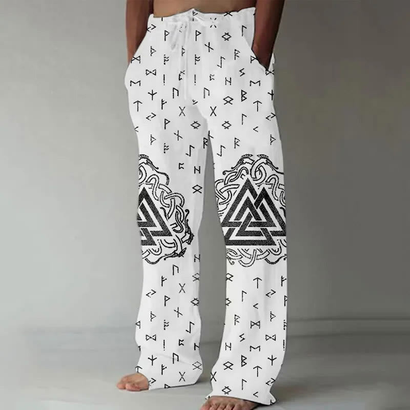 WorldNorse Viking Runes Graphic Drawstring Casual Pants