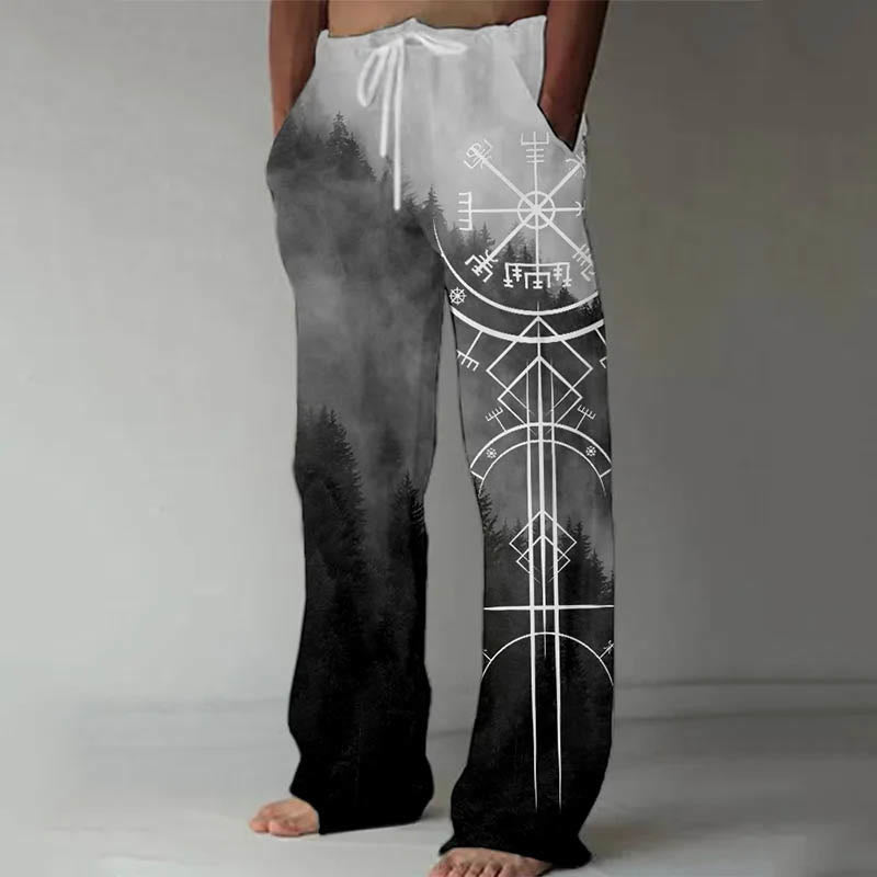 WorldNorse Viking Vegvisir Forest Silhouette Print Casual Pants - US/UK/AU52，EU62 (6XL) - image 0