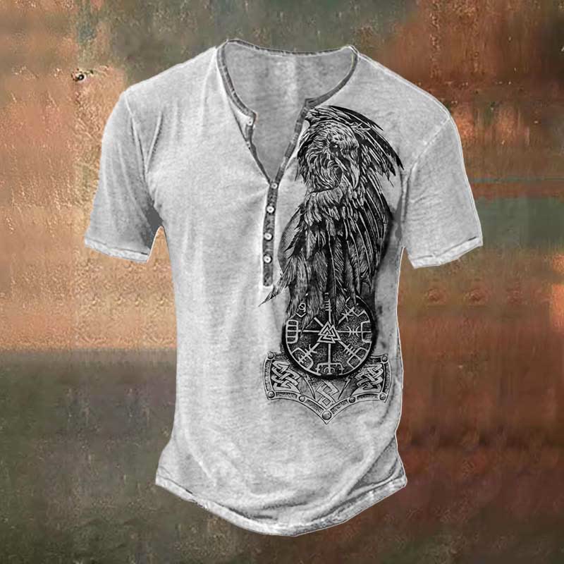 WorldNorse Vintage Vegvisir Valknut Raven Print T-Shirt - US/UK/AU50，EU60 (5XL) - image 0