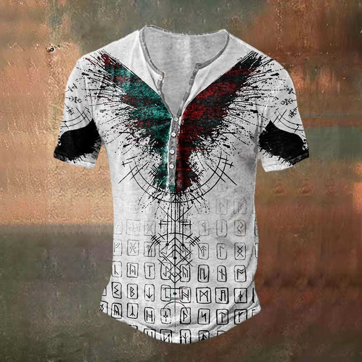 WorldNorse Viking Vegvisir Rune Raven Print T-Shirt