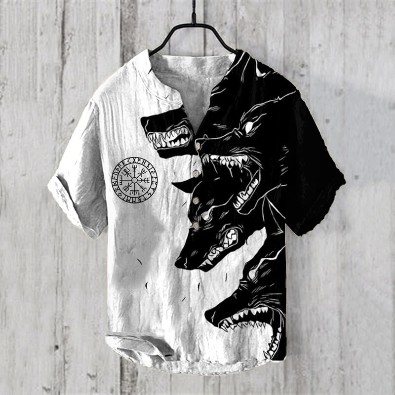 WorldNorse Viking Wolves Vegvisir Rune Casual Shirt - US/UK/AU50，EU60 (5XL) - image 0