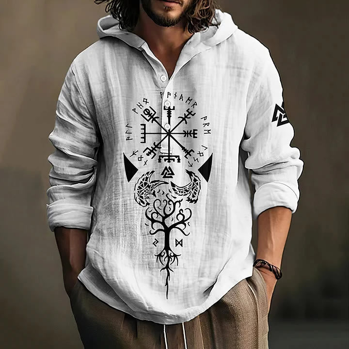 WorldNorse Vegvisir Valknut Yggdrasil Hooded Shirt - White - US/UK/AU50，EU60 (5XL) - image 0